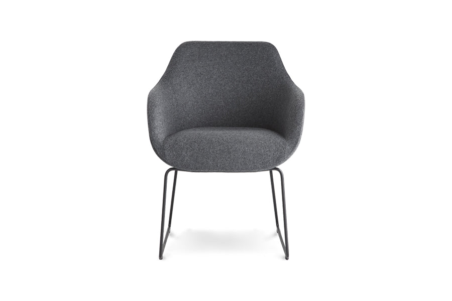 Lamy Sled Chair by B&T, showing front view of lamy sled chair in metal group.