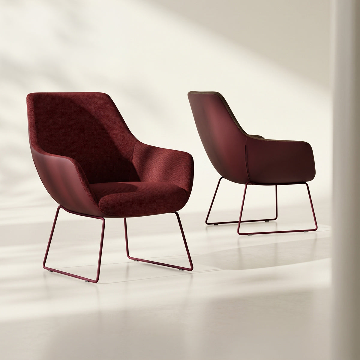 Lamy Sled Lounge Chair by B&T, showing lamy sled lounge chairs in live shot.