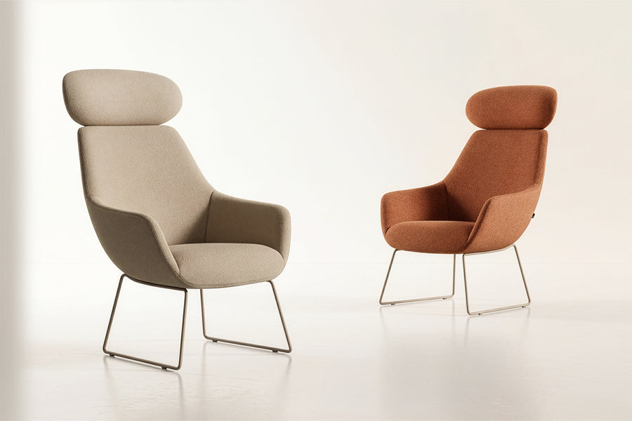Lamy Sled Lounge Chair by B&T, showing lamy sled lounge chairs in live shot.