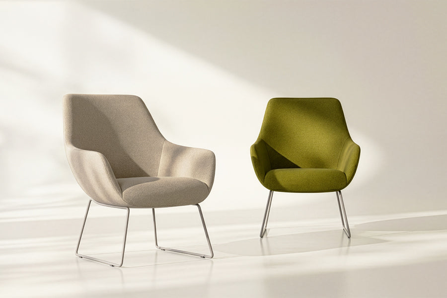 Lamy Sled Lounge Chair by B&T, showing lamy sled lounge chairs in live shot.