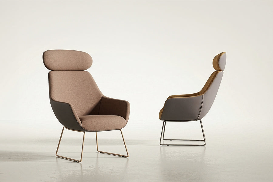 Lamy Sled Lounge Chair by B&T, showing lamy sled lounge chairs in live shot.