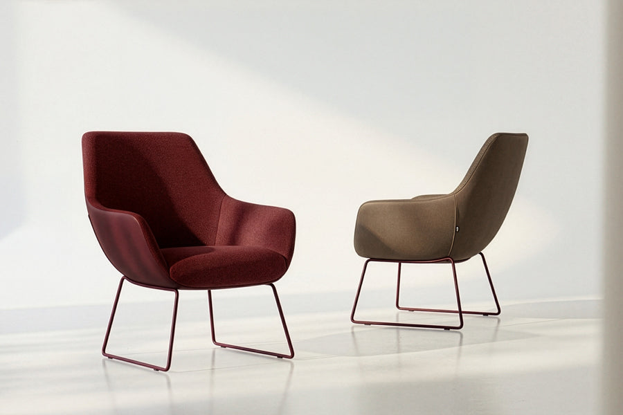 Lamy Sled Lounge Chair by B&T, showing lamy sled lounge chairs in live shot.