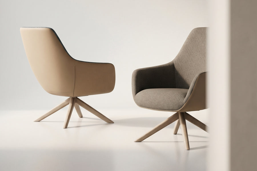 Lamy Wood Lounge Chair by B&T, showing lamy wood lounge chairs in live shot.