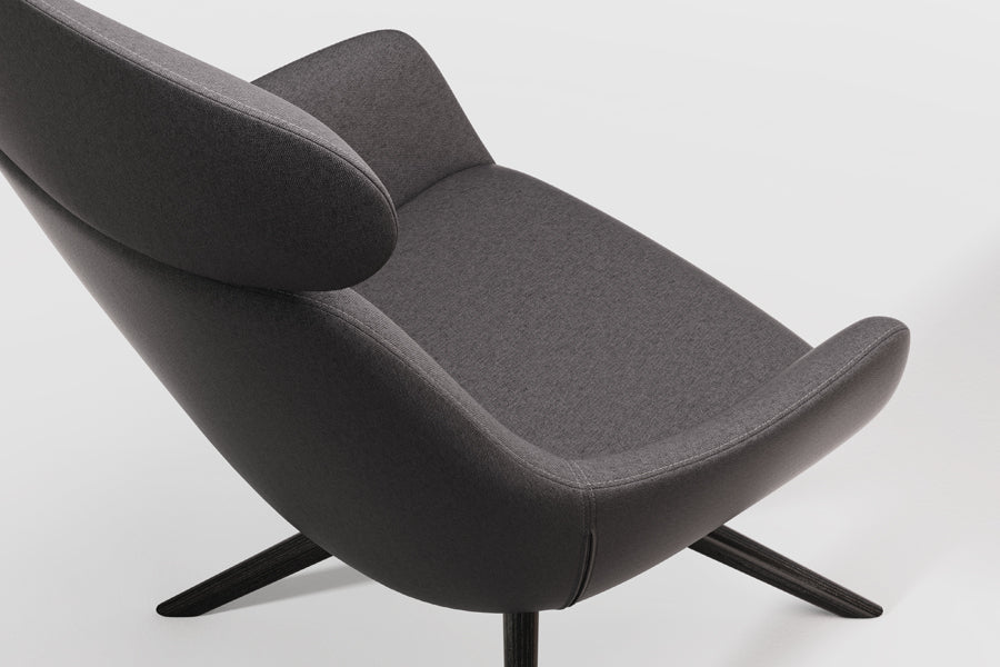 Lamy Wood Lounge Chair w/Headrest by B&T, showing closeup view of lamy wood lounge chair w/ headrest in live shot.