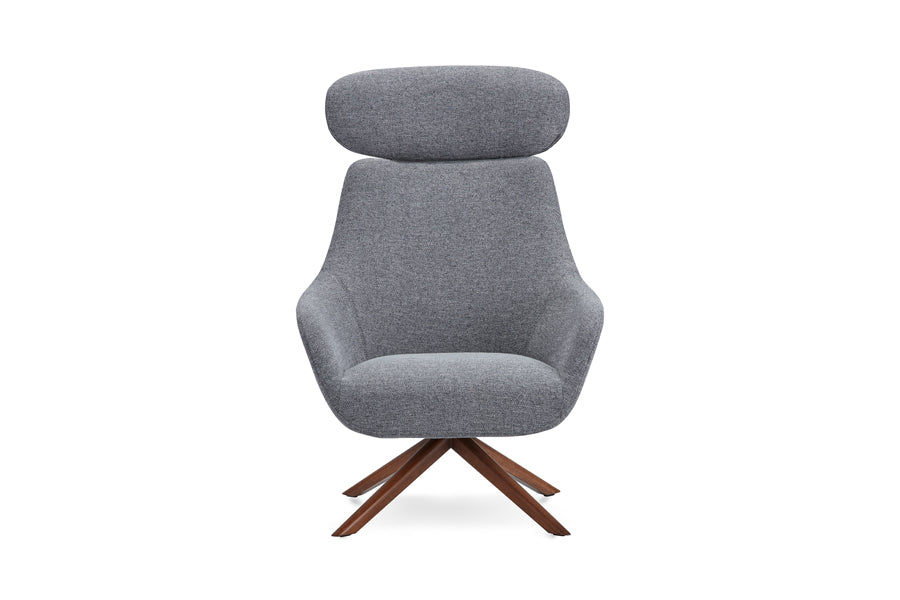 Lamy Wood Lounge Chair w/Headrest by B&T, showing front view of lamy wood lounge chair w/ headrest in com/col group/ash wood group/swivel.