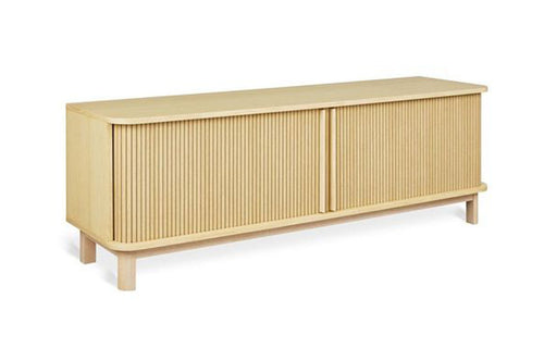 Ledger Credenza by Gus, showing angle view of ledger credenza.