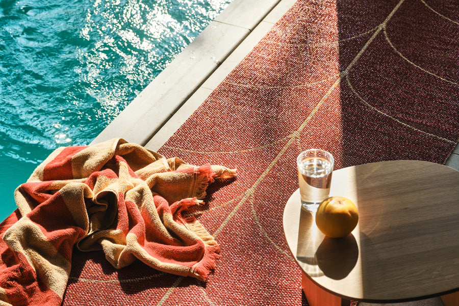 Leif Light Nougat Runner Rug by Pappelina, showing leif light nougat runner rug in live shot.