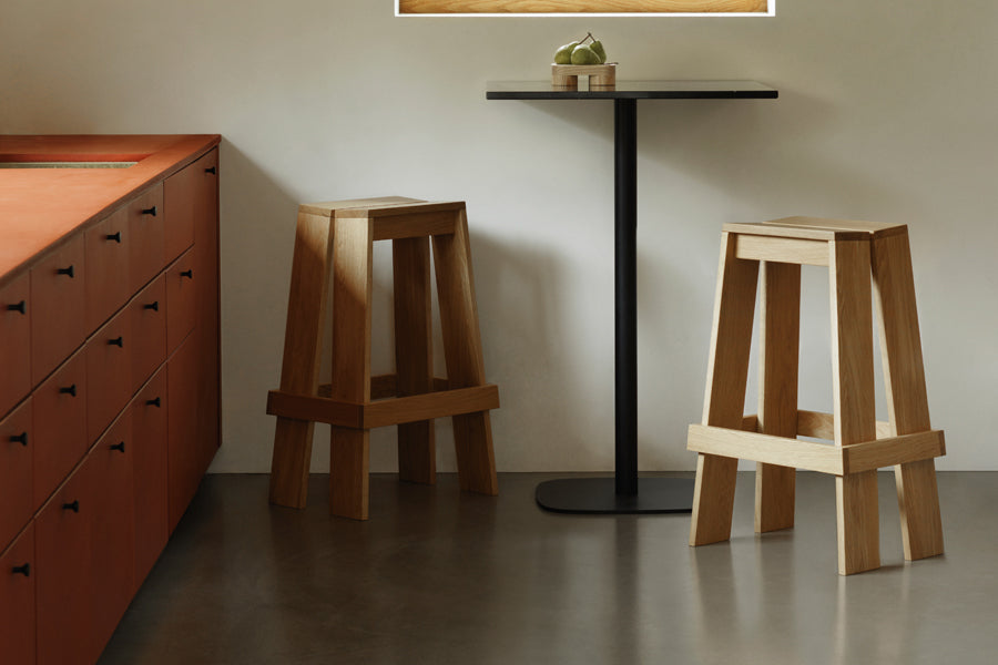 Let Barstool by Normann Copenhagen, showing let barstools in live shot.