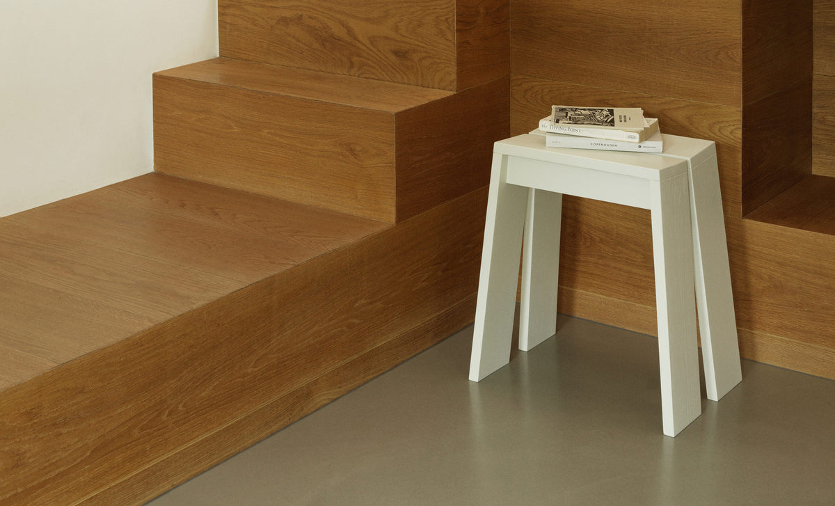 Let Stool by Normann Copenhagen, showing let stool in live shot.