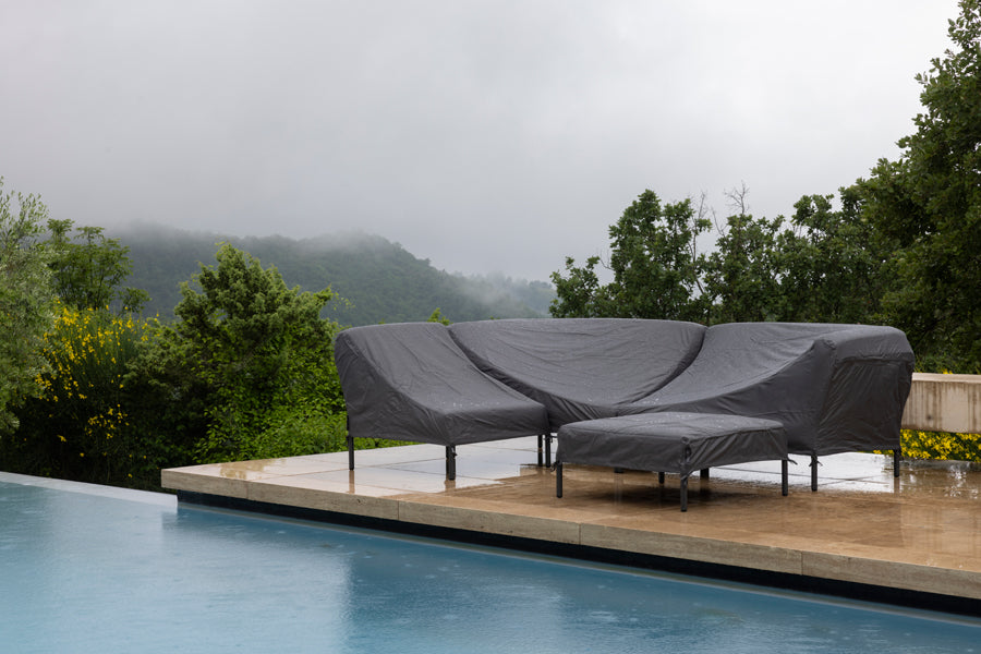 Level 2 Ottoman by Houe, showing cover for level 2 ottoman in live shot.