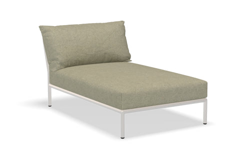 Level 2 Outdoor Chaiselong Lounge Sectional by Houe - Muted White Powder Coated Aluminum, Moss Sunbrella Heritage Fabric.