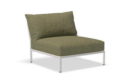 Level 2 Outdoor Lounge Sectional Chair by Houe - Muted White Powder Coated Aluminum, Leaf Sunbrella Heritage Fabric.