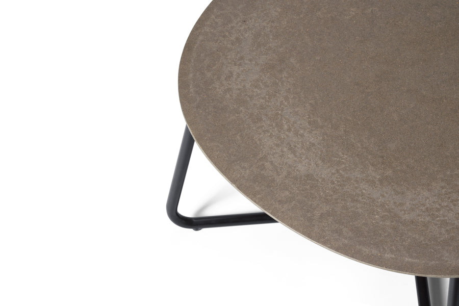 Lily Lounge Table by Mater, showing closeup/top view of lily lounge table in dark coffee waste.