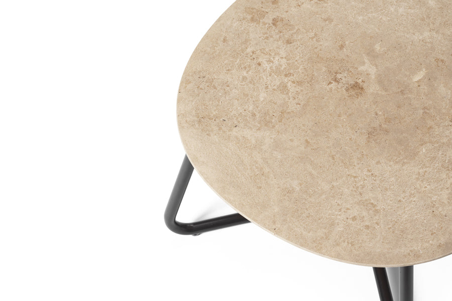 Lily Side Table by Mater, showing closeup/top view of lily side table in light coffee waste.