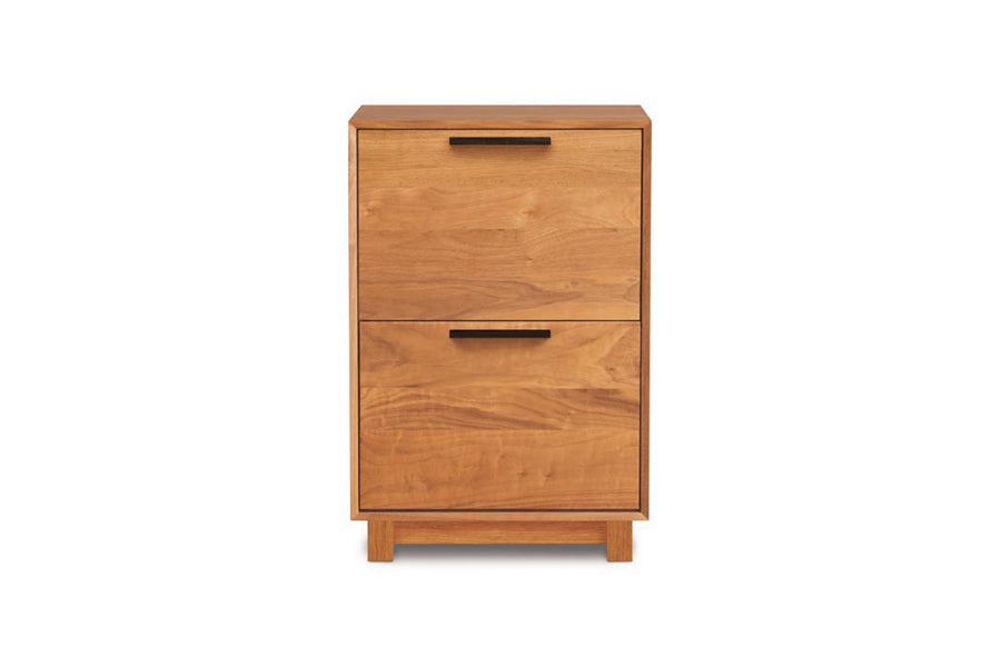 Linear Office File Storage by Copeland Furniture, showing front view of linear office file storage in narrow file storage/natural cherry.