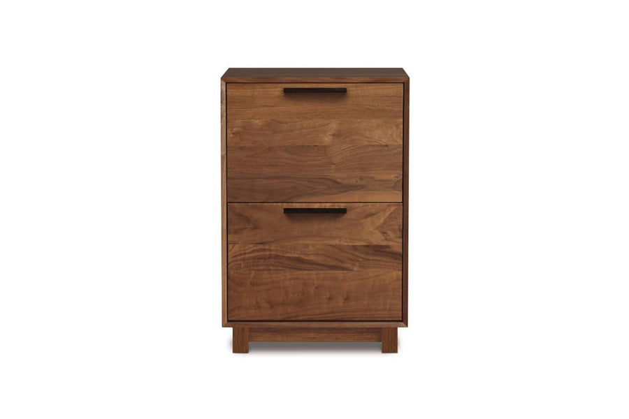 Linear Office File Storage by Copeland Furniture, showing front view of linear office file storage in narrow file storage/natural walnut.