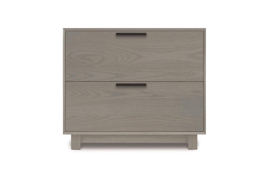 Linear Office File Storage by Copeland Furniture, showing front view of linear office file storage in large file storage/weathered oak.