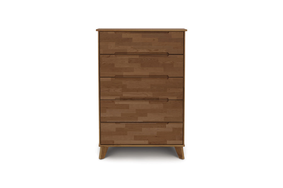 Linn Dresser by Copeland Furniture, showing front view of linn dresser in 5 drawers wide/natural oak.