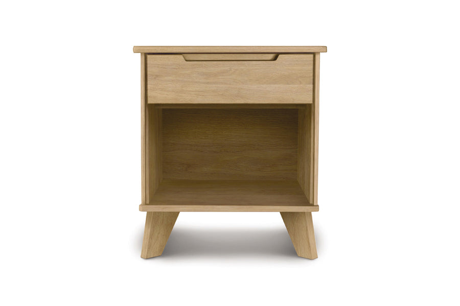 Linn Nightstand by Copeland Furniture, showing front view of linn nightstand in natural oak.