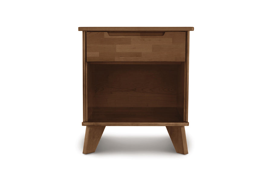 Linn Nightstand by Copeland Furniture, showing front view of linn nightstand in saddle cherry.