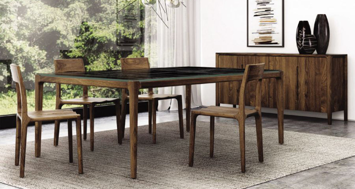 Lisse Sintered Stone Top Dining Table by Copeland Furniture, showing lisse sintered stone top dining table in live shot.