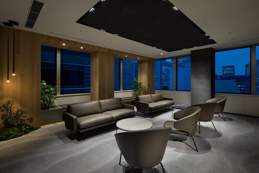 Lissoni Sofa by Fritz Hansen, showing lissoni sofas in live shot.