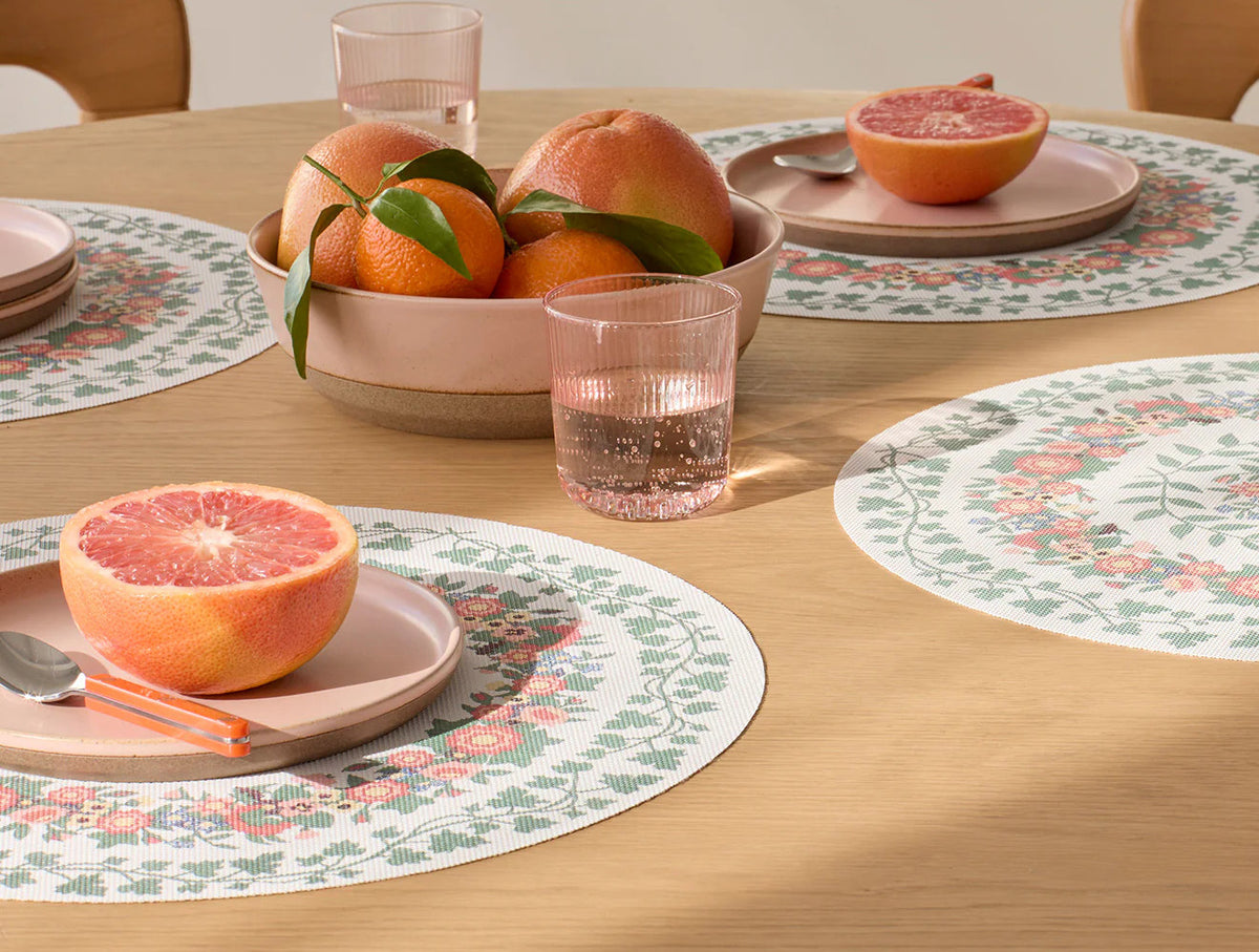 Ludington Placemat by Chilewich, showing ludington placemats in live shot.