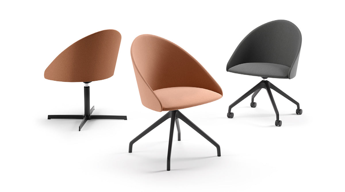 Luna Swivel Office Armchair by Kollektiff, showing angle view of luna swivel office armchair in black aluminum.