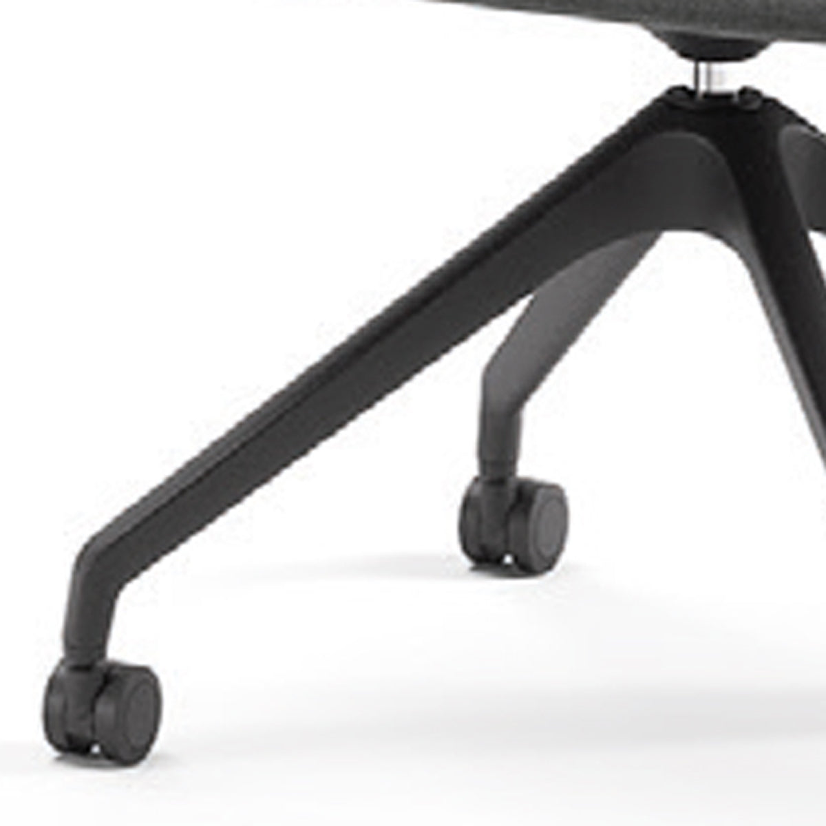 Luna Swivel Office Armchair by Kollektiff, showing closeup view of luna swivel office armchair in black aluminum.