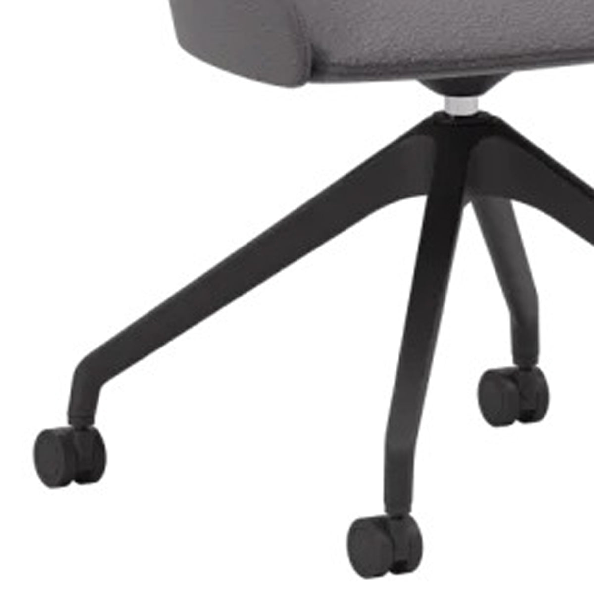 Luna Swivel Office Armchair by Kollektiff, showing closeup view of luna swivel office armchair in black aluminum.