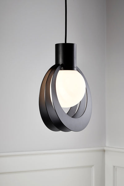 Lunar Pendant by Woud, showing lunar pendant in live shot.