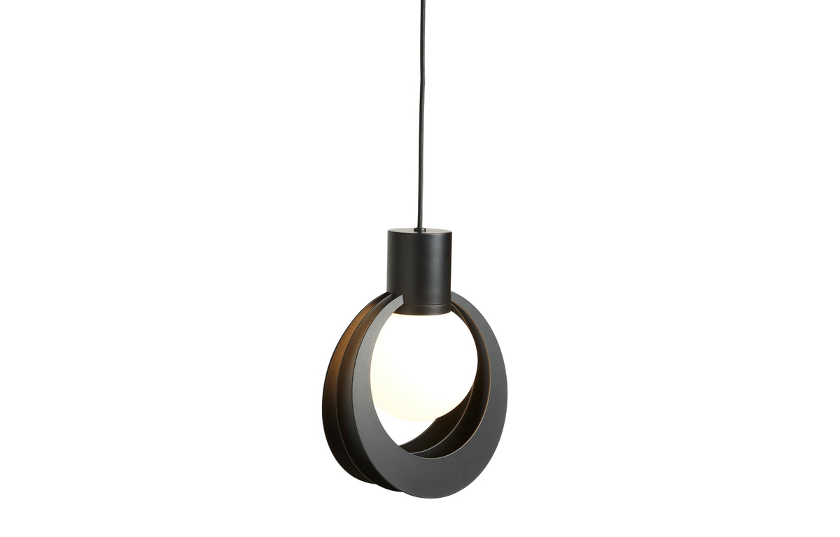 Lunar Pendant by Woud - Black Painted Metal/Opal Glass Shade.