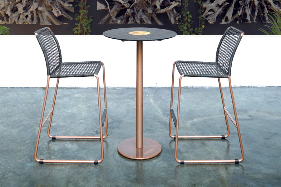Manda Aluminum Bar Side Chair by Mamagreen, showing manda aluminum bar side chairs in live shot.