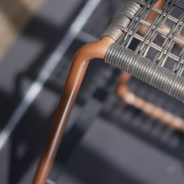 Manda Aluminum Bar Side Chair by Mamagreen, showing closeup view of manda aluminum bar side chair in live shot.