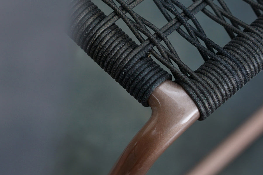 Manda Aluminum Bar Side Chair by Mamagreen, showing closeup view of manda aluminum bar side chair in live shot.