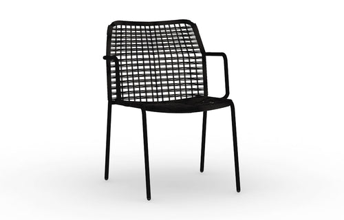 Manda Aluminum Stackable Woven Dining Chair by Mamagreen - Black Sand Aluminum, Amazon Round Wicker.