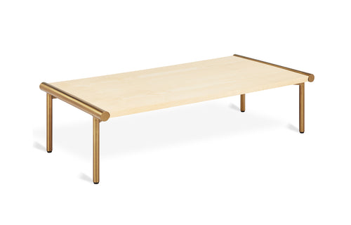 Manifold Coffee Table by Gus - Rectangle, Blonde Ash, Brass.