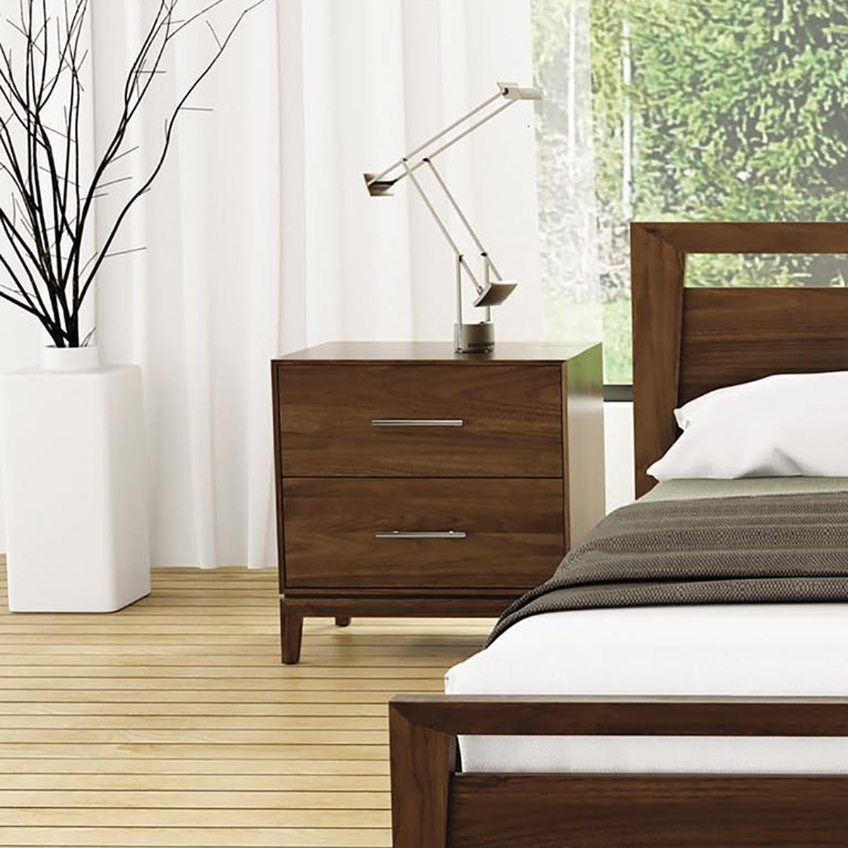 Mansfield Bedroom Collection - Natural Walnut by Copeland Furniture, showing closeup view of mansfield bedroom collection - natural walnut in live shot.