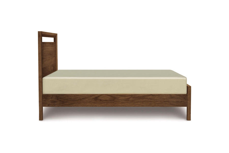 Mansfield Bedroom Collection by Copeland Furniture, showing side view of mansfield bedroom collection in 49" high/bed/natural walnut.