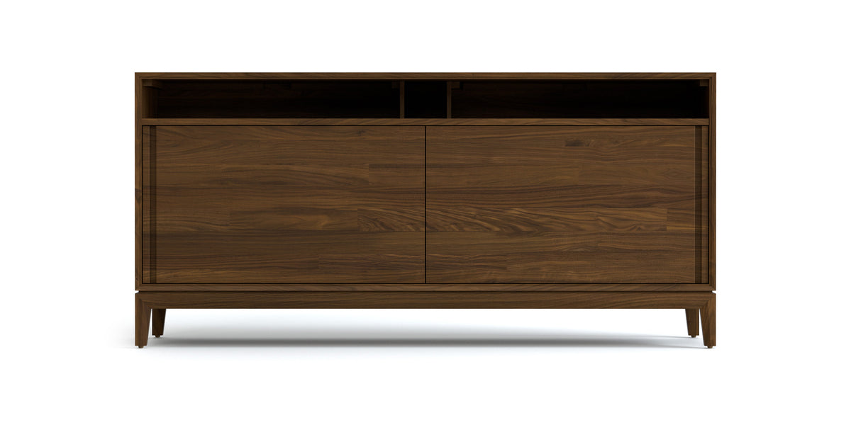 Mansfield Media 2 Doors Cabinet by Copeland Furniture, showing front view of mansfield media 2 doors cabinet in 66" high/natural walnut.