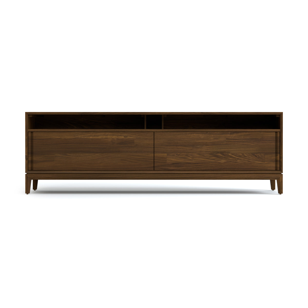 Mansfield Media 2 Doors Cabinet by Copeland Furniture, showing front view of mansfield media 2 doors cabinet in 79" low/natural walnut.