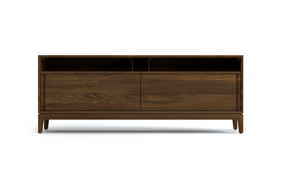 Mansfield Media 2 Doors Cabinet by Copeland Furniture, showing front view of mansfield media 2 doors cabinet in 66" low/natural walnut.