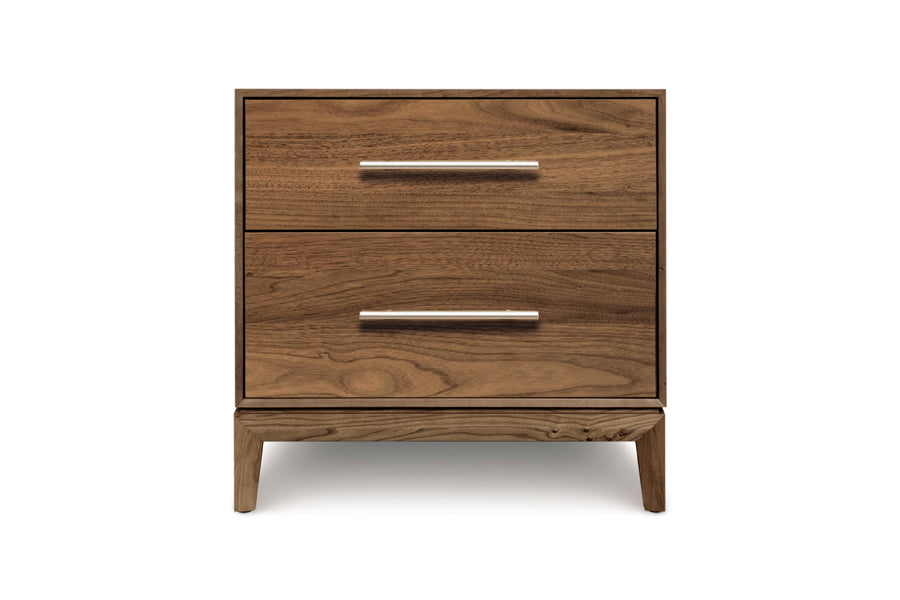 Mansfield Nightstand by Copeland -Furniture, showing front view of mansfield nightstand in 2 drawer/natural walnut.