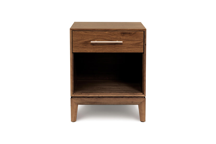 Mansfield Nightstand by Copeland -Furniture, showing front view of mansfield nightstand in 1 drawer/natural walnut.