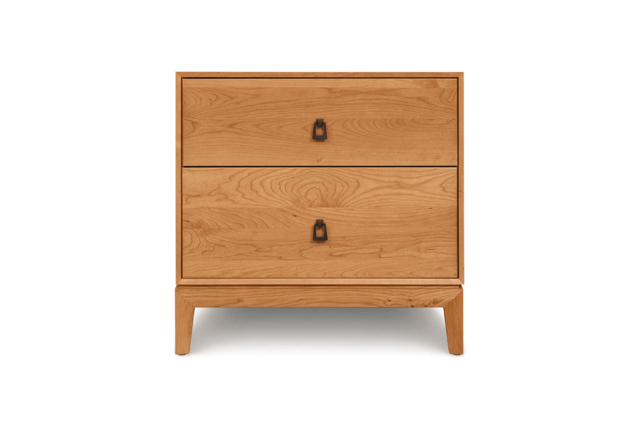 Mansfield Nightstand by Copeland -Furniture, showing front view of mansfield nightstand in 2 drawer/natural cherry.