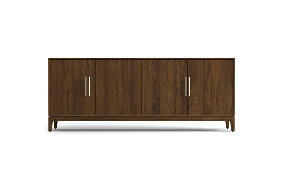 Mansfield 4 Doors Storage Console by Copeland Furniture, showing front view of mansfield 4 doors storage console in 79" high/natural walnut.