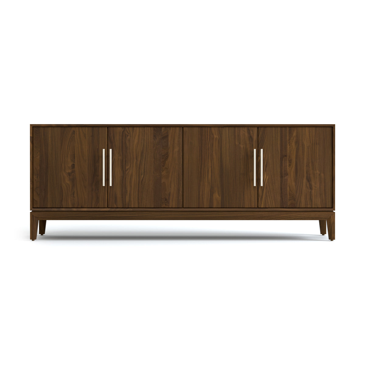 Mansfield 4 Doors Storage Console by Copeland Furniture, showing front view of mansfield 4 doors storage console in 66" low/natural walnut.
