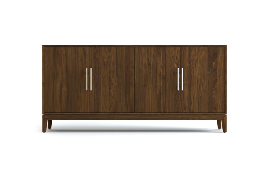 Mansfield 4 Doors Storage Console by Copeland Furniture, showing front view of mansfield 4 doors storage console in 66" high/natural walnut.