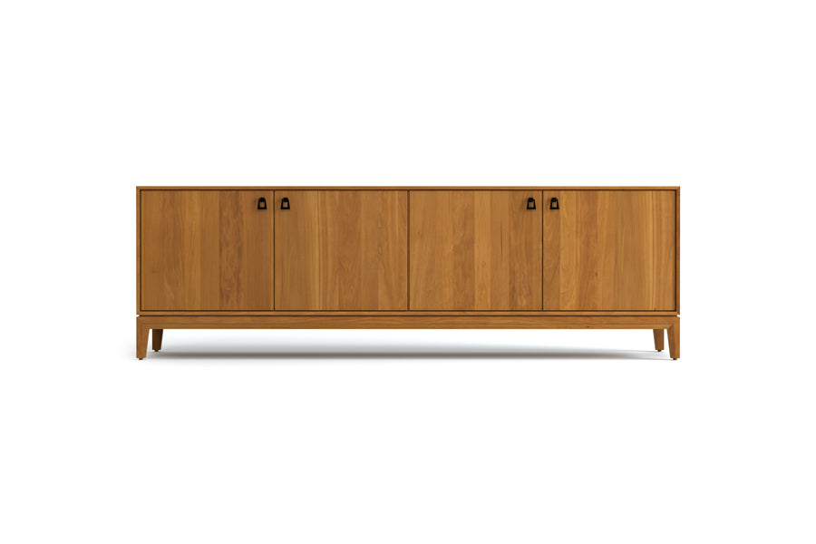 Mansfield 4 Doors Storage Console by Copeland Furniture, showing front view of mansfield 4 doors storage console in 79" low/natural cherry.