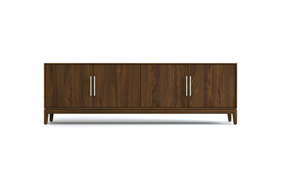 Mansfield 4 Doors Storage Console by Copeland Furniture, showing front view of mansfield 4 doors storage console in 79" low/natural walnut.